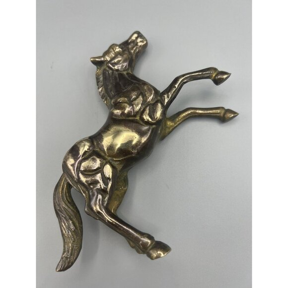 Brass Horse Statue Majestic Bare Back Stomping Figure 7” Free Standing Sculpture - Picture 9 of 12